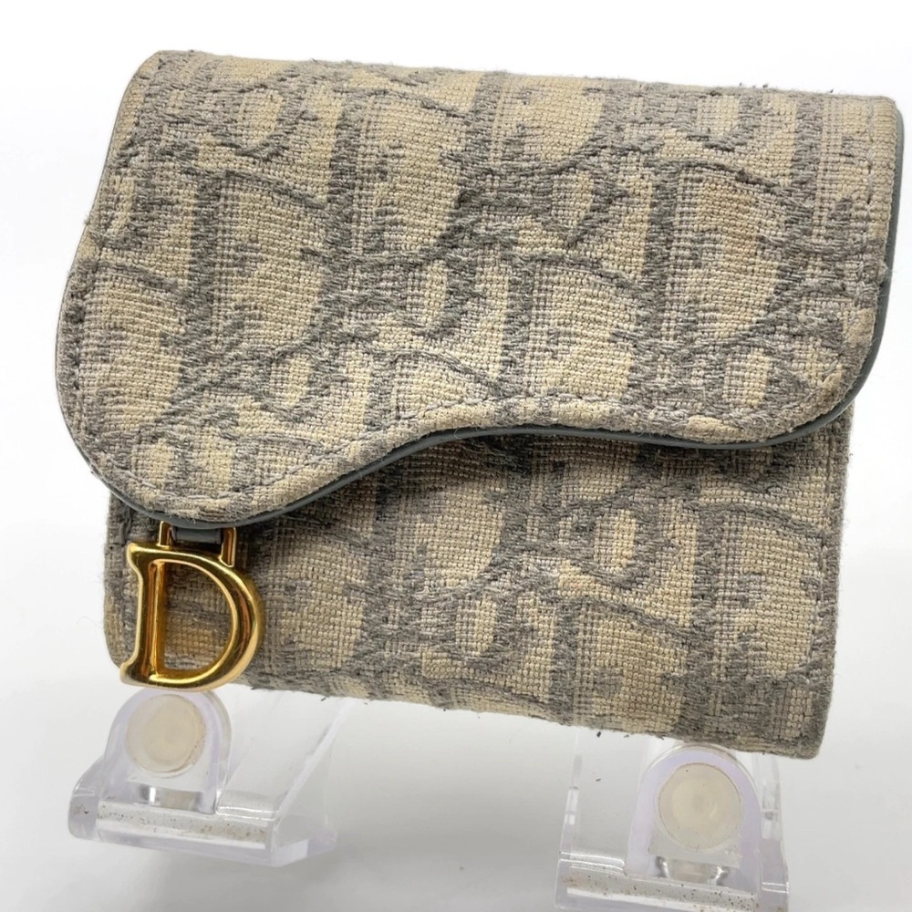 Christian Dior Trotter Saddle Canvas Gray Tri-fold Wallet